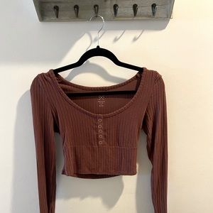 PacSun Basics brown ribbed crop top small
